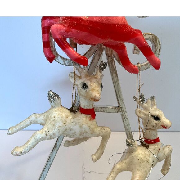 3 vintage plastic Reindeer Ornaments; 2 white and one red; glitter edges - Picture 2 of 8